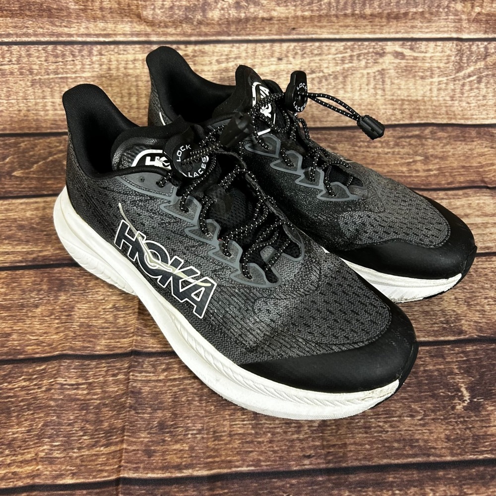 Hoka Mach 6 Black White Running Shoes Mens 6.5 Womens 8 EU 40 1147553 Lock Laces